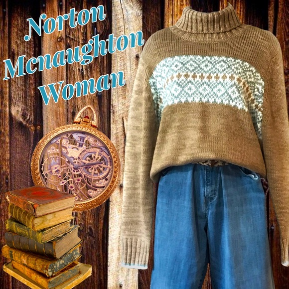 Vintage Sweaters - BOGOFREE NORTON MCNAUGHTON WOMAN Y2K Fair Isle Turtle Neck Pullover Knit Sweater